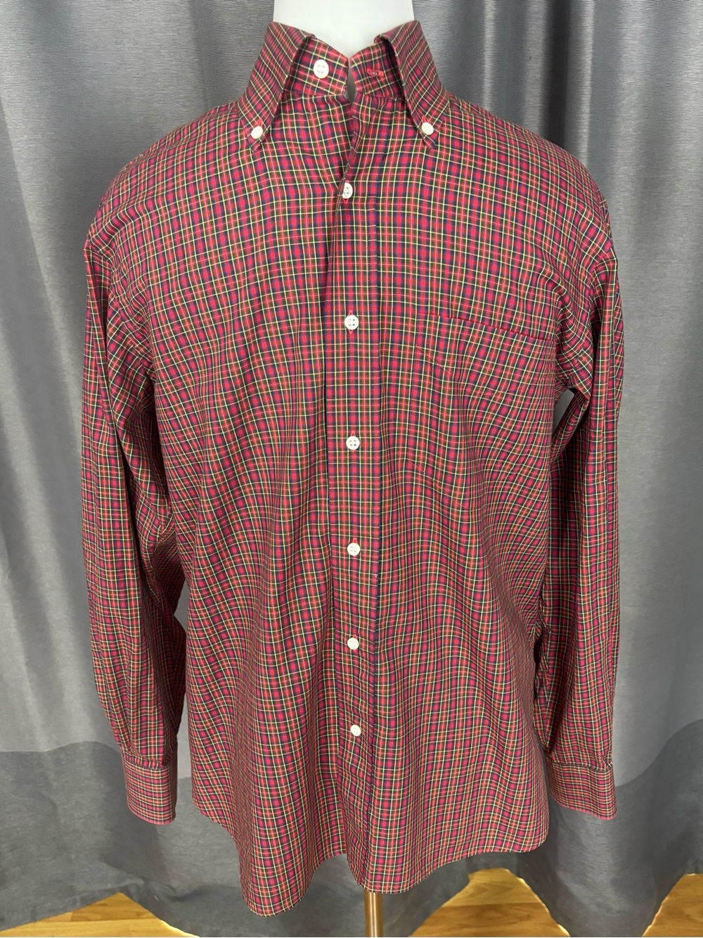 Bergdorf Goodman Men's Red Plaid Check Button Down Casual Shirt L